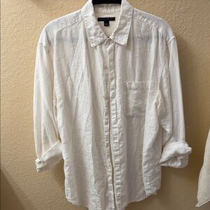 Banana Republic Men's Off-White Linen Casual Button-Down Shirt